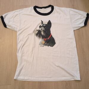 VTG Black Schnauzer Dog Adult XL Ringer Shirt Retro Puppy Graphic Teletrend 90s